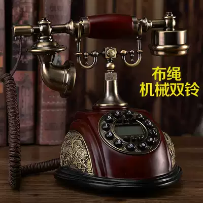 Old antique telephone American retro landline European household electric cable telephone metal rotating office landline