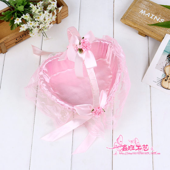 Portable Rattan High-grade Lace Flower Basket Wedding Flower Basket Wedding Bridesmaid Flower Girl Petal Scattering Flower Basket Dance Flower Basket