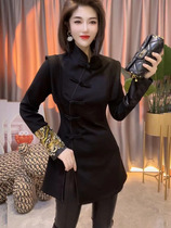 New Chinese spring autumn new medium and long style blouses women 2024 Temperament Embroidered slim Tang Buckle Chinese Wind Festival Tang Dress