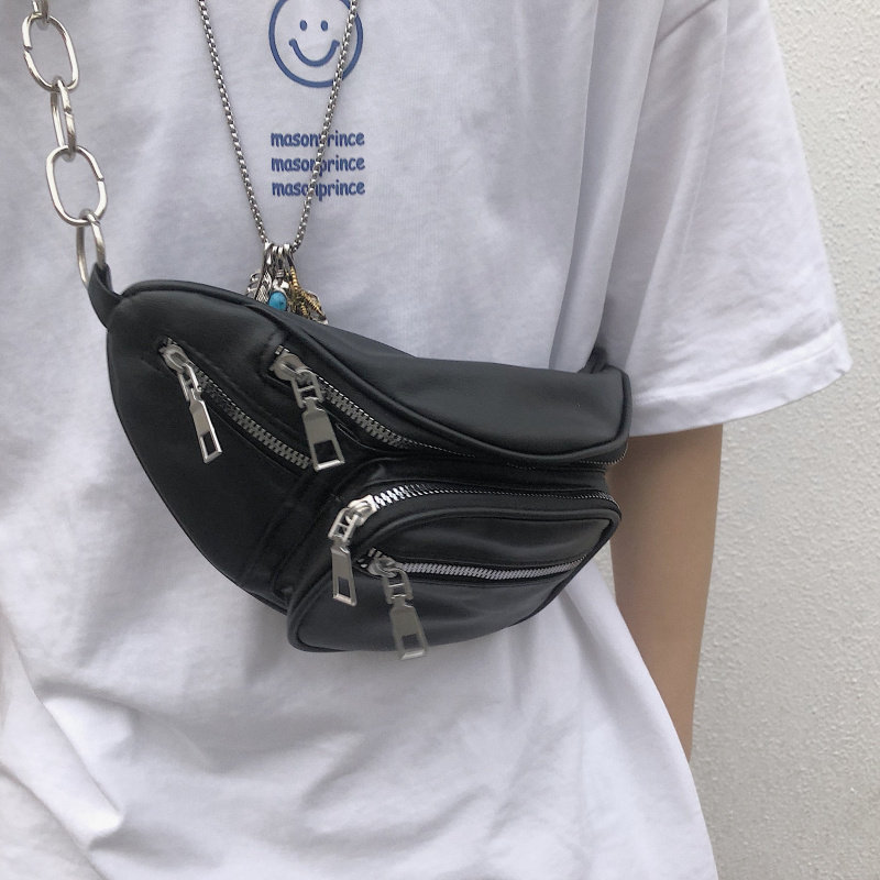 Male New Leather PU Backpack Slipper Sackbag Sports Bride Boomer Tide Street Trend Hip-hop Phone Chain Chain