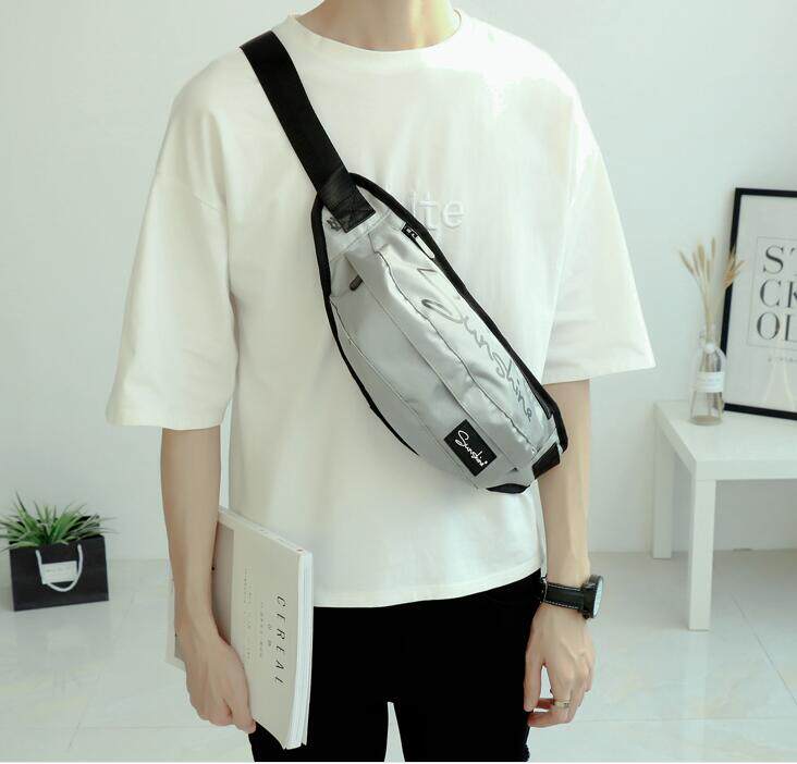 Pocket Men's Chains Men's Shoulder Bag Single Shoulder Diagonal Satchel Canvas Casual Teen Chest Bag Han Edition High School Students