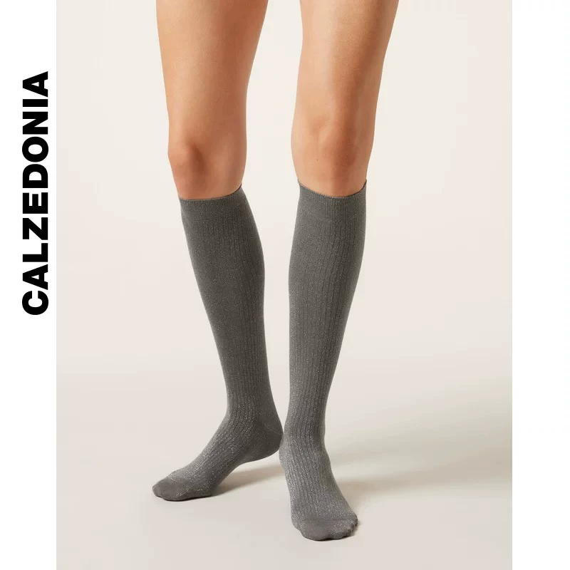 Европейская версия CALZEDONIA24 ранняя осень женские носки с микроглиттером по полоске колена икры в стиле miu JK пузырьковые носки DL0387