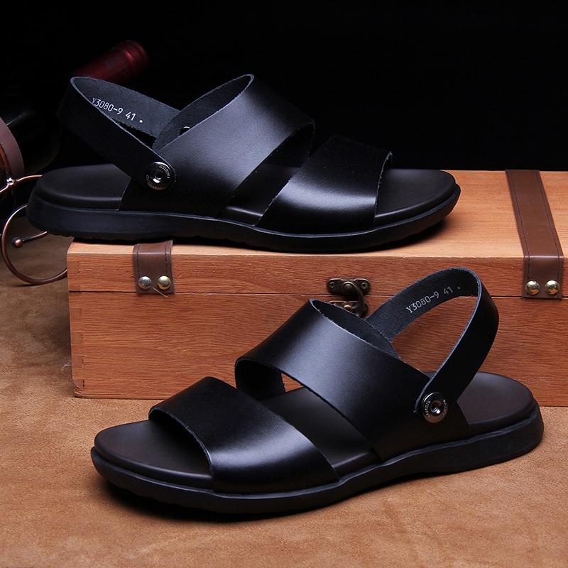Summer sandals men's outside wearing 2022 new genuine leather soft bottom non-slip large size casual cool slippers men's and beach shoes