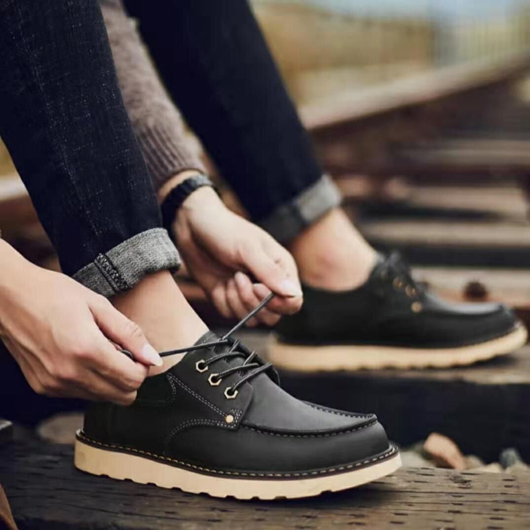 Winter British big leather shoes men's tooling Martin boots low-top thick bottom shoes retro Martin shoes casual men's leather shoes