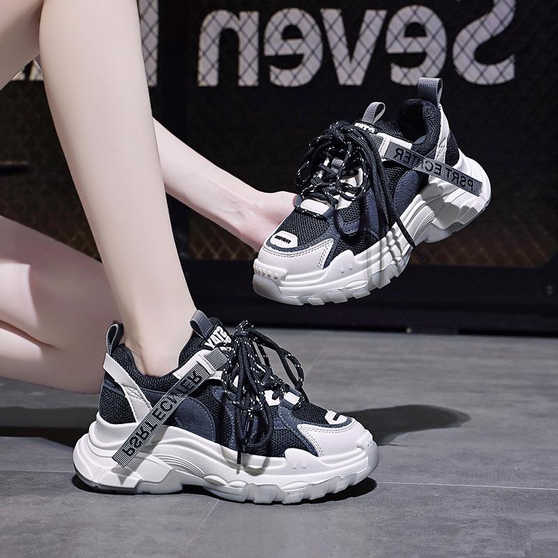 Real leather old daddy shoes women 2022 new spring-style thick bottom heightening sneakers women's tennis red explosive with super-fire running shoes