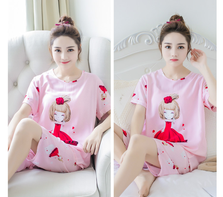 Mùa hè cotton ngắn tay kích thước lớn cotton lụa đồ ngủ cotton lụa ladies phù hợp với dễ thương giản dị nhân tạo cotton dịch vụ nhà