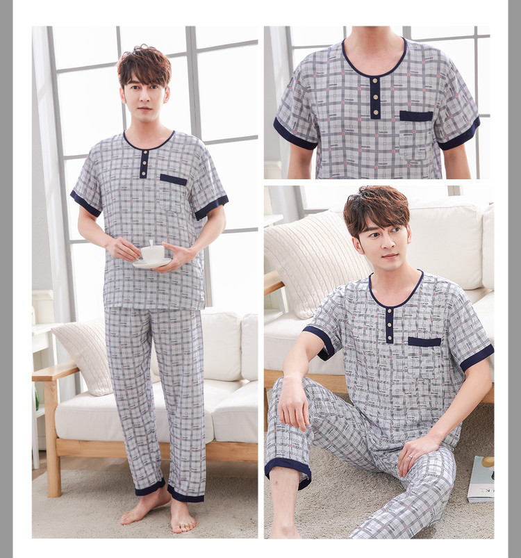 Mùa hè cotton nhân tạo bông đồ ngủ nam nhà dịch vụ cotton lụa trung niên đồ ngủ XL cộng với chất béo dày người đàn ông bộ khủng long