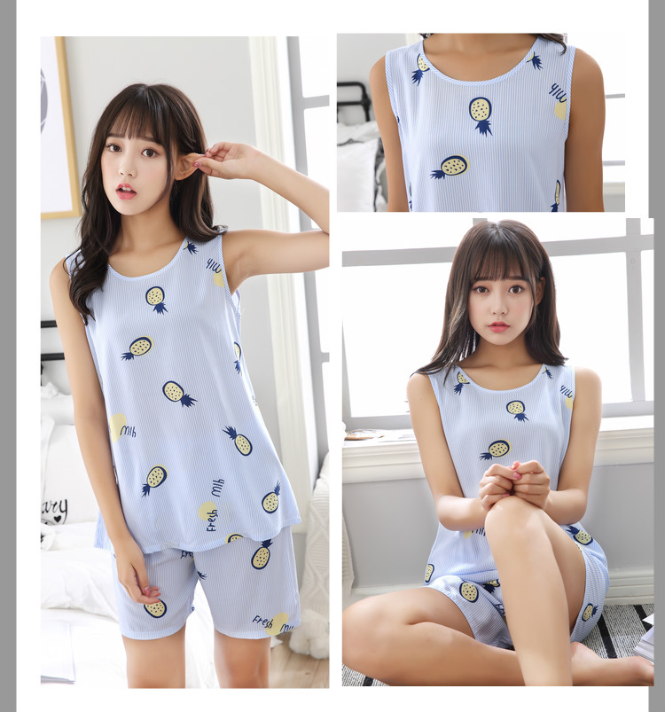 Mùa hè cotton lụa không tay quần short đồ ngủ của phụ nữ phù hợp với dễ thương rayon không tay vest dịch vụ nhà cotton có thể được đeo bên ngoài bộ mặc nhà đẹp