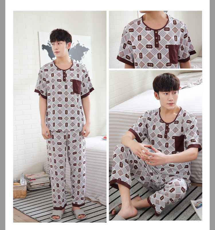 Mùa hè nam cotton lụa đồ ngủ mỏng ngắn tay mùa hè cotton silk đồ ngủ set nam nhân tạo cotton home dịch vụ kích thước lớn đồ bộ mặc nhà cao cấp