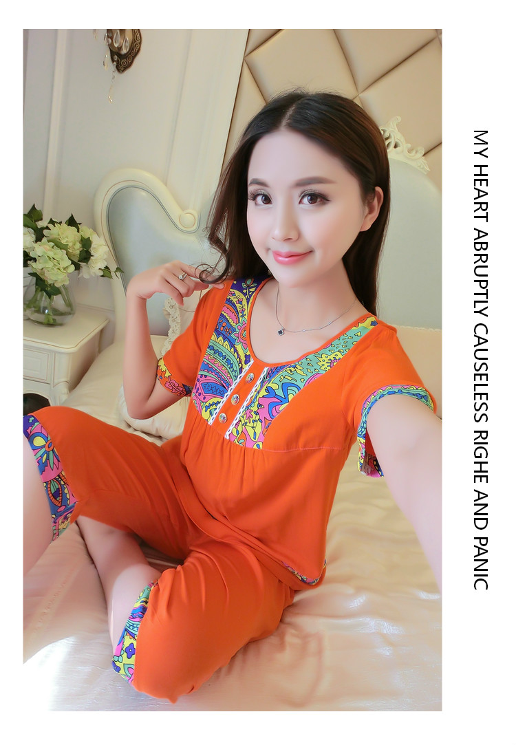 Mùa hè cotton ngắn tay kích thước lớn cotton lụa đồ ngủ cotton lụa ladies phù hợp với dễ thương giản dị nhân tạo cotton dịch vụ nhà