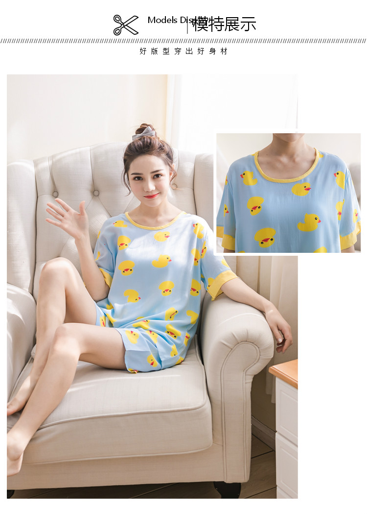 Mùa hè cotton ngắn tay kích thước lớn cotton lụa đồ ngủ cotton lụa ladies phù hợp với dễ thương giản dị nhân tạo cotton dịch vụ nhà