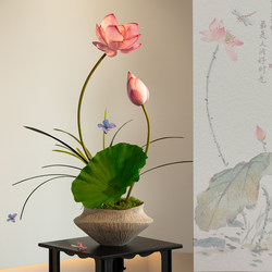 Lotus Artificial Flower Bonsai Decorative Ornaments, High-End and Realistic, Suitable for Dining Table, Living Room, Fake Flowers, Song Dynasty Aesthetics, Tea Room, Entrance Hall