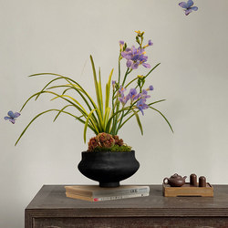 Orchid Artificial Bonsai with a High-End, Realistic Feel, Decorative Piece for Entryway and Tea Room, Sòng Dynasty Aesthetics, Fake Flowers, New Chinese Style, Zen-Inspired