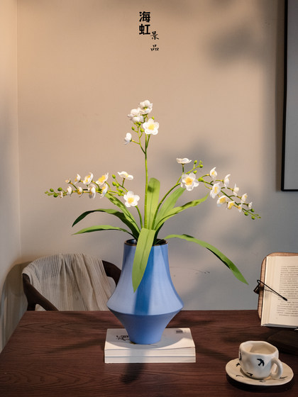 [Shining Light]Lily of the Valley Artificial Floral Arrangement for Living Room Table Decoration, High-End Realistic Vintage Ceramic Vase
