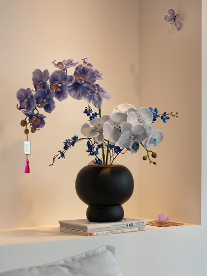 Artificial Phalaenopsis Orchid Plant Bonsai, High-End Realistic Decoration for Entryway, Living Room, Dining Room, and Tabletop
