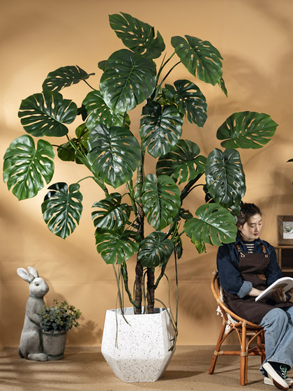 Simulated Monstera Green Plant, Large Floor-Standing Artificial Plant, Indoor Living Room Office High-End Light Luxury Potted Fake Tree