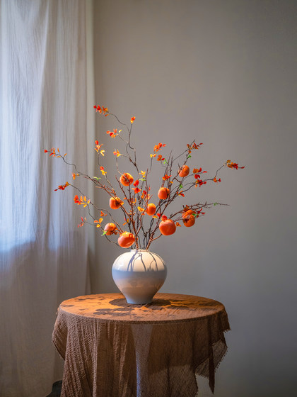 New Year's Eve Artificial Persimmon Flowers, Realistic High-End Faux Flowers, Antique-Style Decorations for Dining Table, Living Room, Tea Room