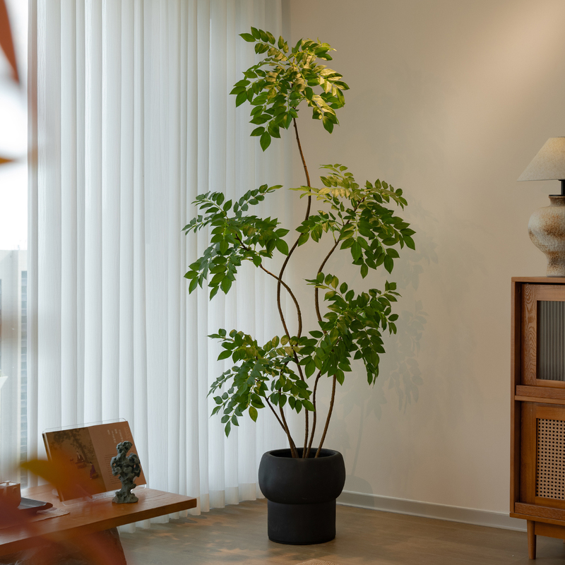 Large Artificial Huanghuali Tree with Realistic Green Foliage, High-End Vintage-Style Floor-Standing Plant for Tea Room, Living Room, or Next to the Tv