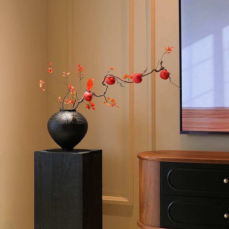 Sea Rainbow Scenic Products: Persimmon for Good Fortune, Artificial Green Plant, New Year's Flower, Fake Persimmon Flower, Artificial Flower, Song Dynasty Aesthetics, Zen-Inspired Ornament