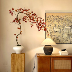 Red Flowing Water Maple Artificial Green Plant High-End Light Luxury New Chinese Style Zen Tea Room Decoration Entrance Small Fake Flower Potted Plant