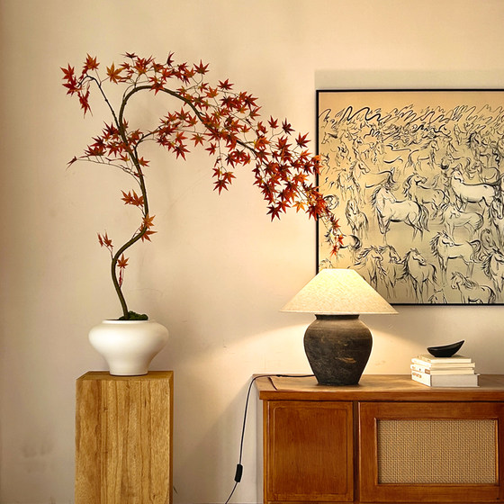 Red Flowing Water Maple Artificial Green Plant High-End Light Luxury New Chinese Style Zen Tea Room Decoration Entrance Small Fake Flower Potted Plant