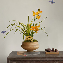Simulated Orchid Bonsai Decorative Ornaments, Song Dynasty Aesthetics, Tea Room Tabletop, High-End, Realistic, Song Dynasty Aesthetics, New Chinese Style