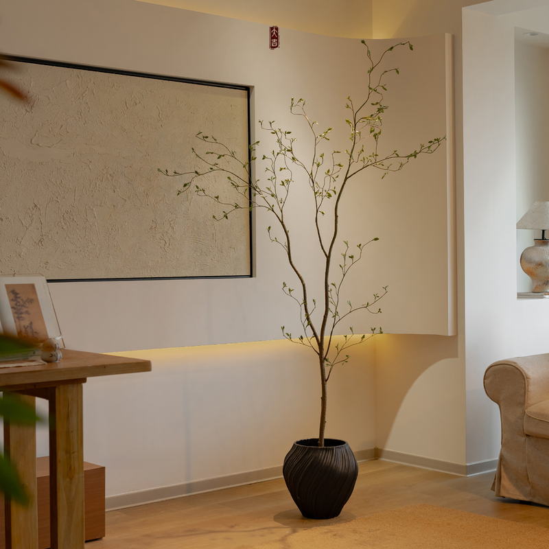 Artificial Green Plant with New Buds of Dragon Willow Tree, Faux Tree in a Wabi-Sabi Style, Decorative Ornament for Living Room, Tea Room, or Next to the Sofa