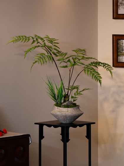 Faux Fern Potted Plant, Artificial Flowers, New Chinese-Style Tea Room Decoration, Zen-Inspired Entrance Decoration, Small Size