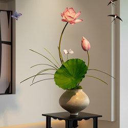 Lotus Bonsai Decorative Ornaments, Artificial Flowers, Realistic Entrance Hall, Tea Room, Song Dynasty Aesthetics, New Chinese Style Desktop High-Footed Basin
