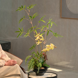 Bamboo Phalaenopsis Bonsai Artificial Green Plant Fake Flower Song-Style High-End Realistic Chinese Tea Room Zen Decorative Ornament