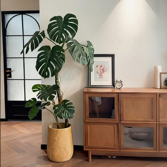 High-End Luxury Artificial Monstera Plant, Faux Tree, Indoor Bio-Inspired Flower, Large Floor-Standing Potted Plant for Living Room