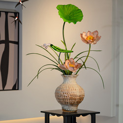 Simulated Lotus Flowers with a High-End, Realistic Feel for Dining Table, Living Room Bonsai, Artificial Flowers, Song Dynasty Aesthetic Decorative Ornaments, Vase, Entryway