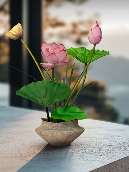 Good Luck Lotus, Artificial Lotus Bonsai, New Chinese-Style Decorative Ornament, High-End Realistic Tea Room Decoration, Song Dynasty Aesthetics