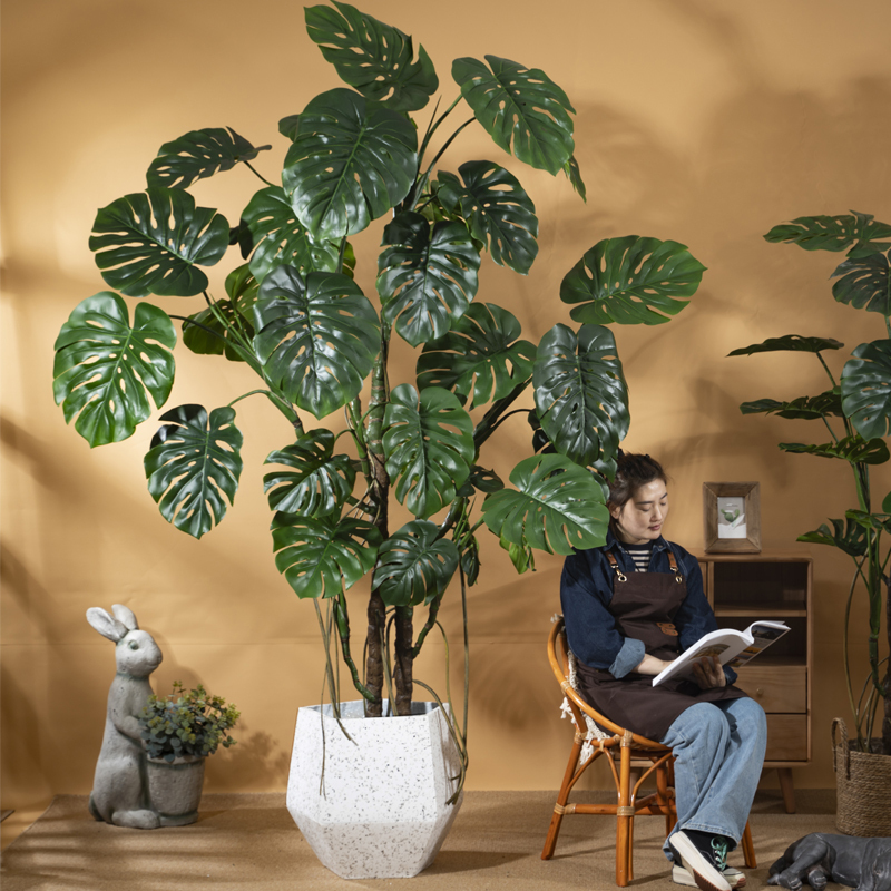 Simulated Monstera Green Plant, Large Floor-Standing Artificial Plant, Indoor Living Room Office High-End Light Luxury Potted Fake Tree