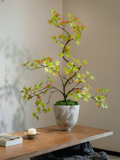 Colorful Gradient Flowing Water Maple Artificial Green Plant Fake Flower New Song-Style Tea Room Decoration Entrance Ornament High-End Bonsai
