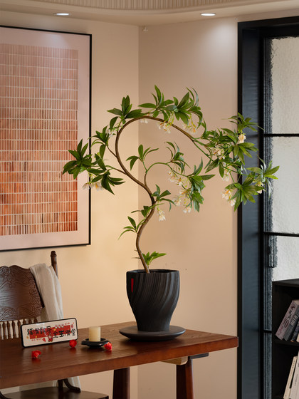 Artificial Bonsai Tree with Water Stone, Realistic Green Plant, High-End Faux Flower Decoration for Tea Table, Vintage Sofa, Living Room Decor