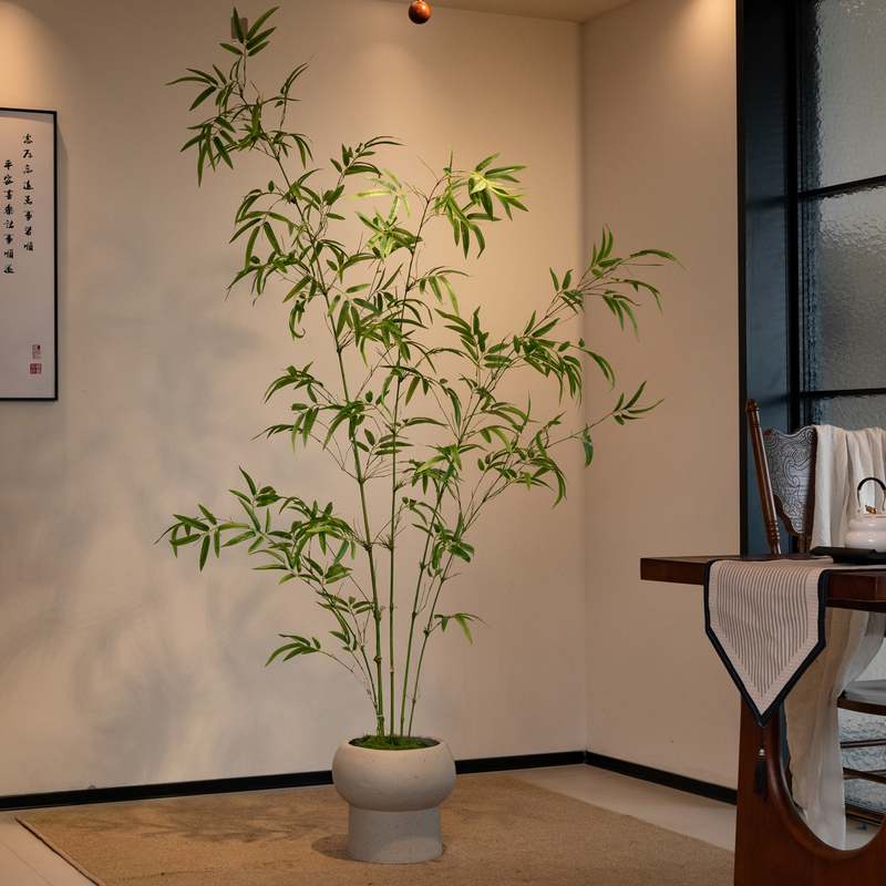 Bamboo Real Tree Trunk Artificial Green Plant Large Floor-Standing Potted Plant Song Dynasty Aesthetics Soft Decoration Zen Style Chinese Tea Room Decoration