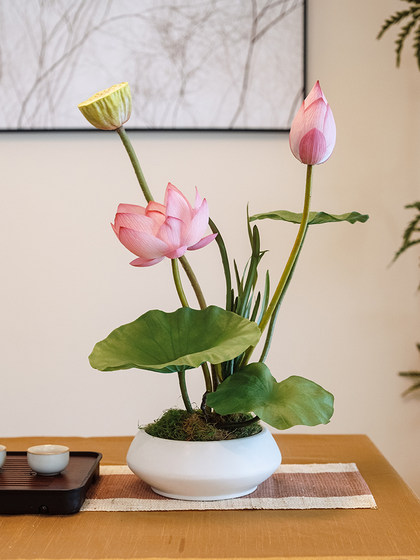 Sea Rainbow Scenery Lotus Artificial Flower New Chinese Style Ornament Vase Zen Entrance Potted Plant High-End Realistic Tea Room Decoration