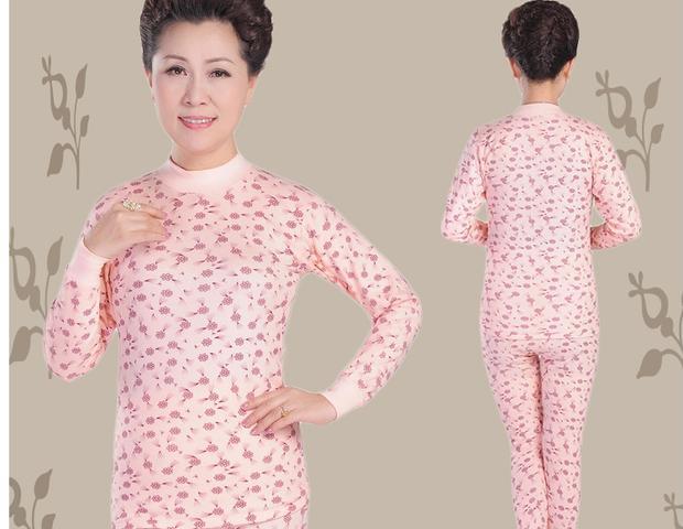 Áo len nữ Qiuyi Qiuku Trung niên Đồ lót nhiệt Mẹ Gói Cotton Kích thước lớn Trung bình Áo len cotton cổ cao bộ giữ nhiệt nam 