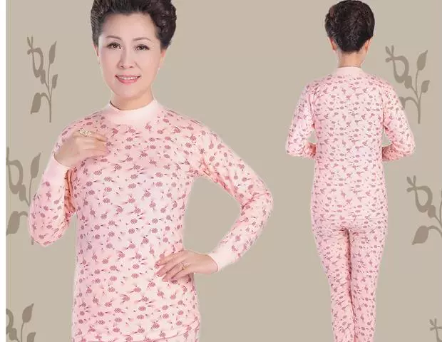 Áo len nữ Qiuyi Qiuku Trung niên Đồ lót nhiệt Mẹ Gói Cotton Kích thước lớn Trung bình Áo len cotton cổ cao