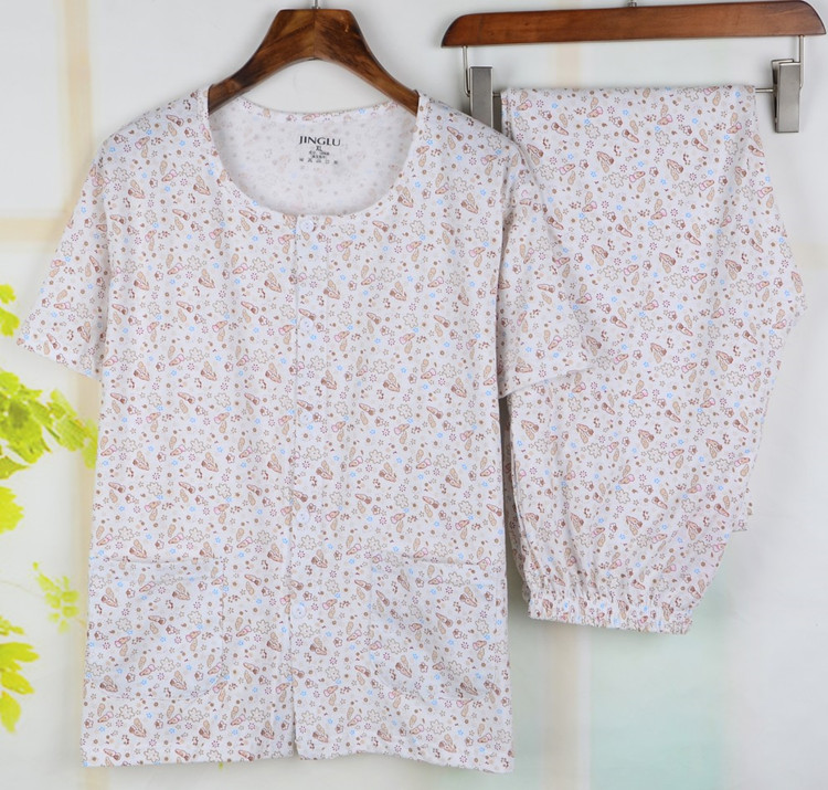 Cũ lady đồ ngủ mùa hè ông già ngắn tay pajama quần đặt mẹ dịch vụ nhà mùa hè cotton ở người già bên ngoài mặc phụ nữ đồ bộ ống suông