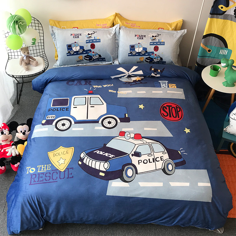 Car baby velvet four-piece set coral velvet quilt cover bed sheet winter bed sheet bed children's three-piece set boy short velvet