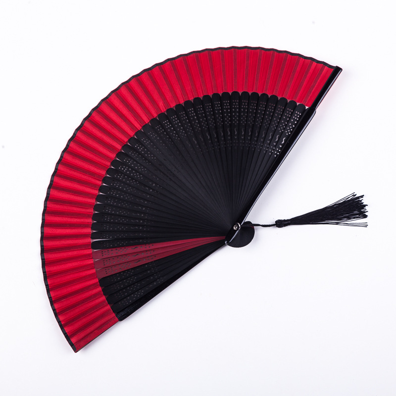 Dance fan black folding fan Chinese style ancient style women's jk full bamboo lace bone fan summer portable and compact