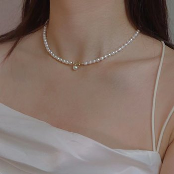 Zhao lusi's same natural freshwater millet pearl necklace, almost flawless bright light pendant, clavicle chain, one for multiple wear