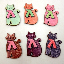 50 grain packs 30mm cute cartoon kitty two eyes wooded button child wood button DIY handmade decorative buckle