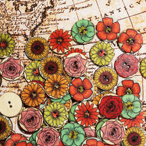 100 grain packs 20 25mm roses printed wood button retro children handmade diy colored button clothes buckle