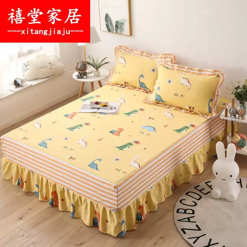 Cotton Four Seasons Bed Skirt One Piece Bed Cover Cotton Pure Bed Cover Anti-slip Protection Bìa 1.5m / 1.8m Ren Sheet Cover Skirt - Váy Petti