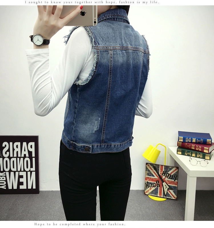 2018 xuân hè mới Quần áo nữ Hàn Quốc size lớn denim hoang dã vest vest ngắn triều