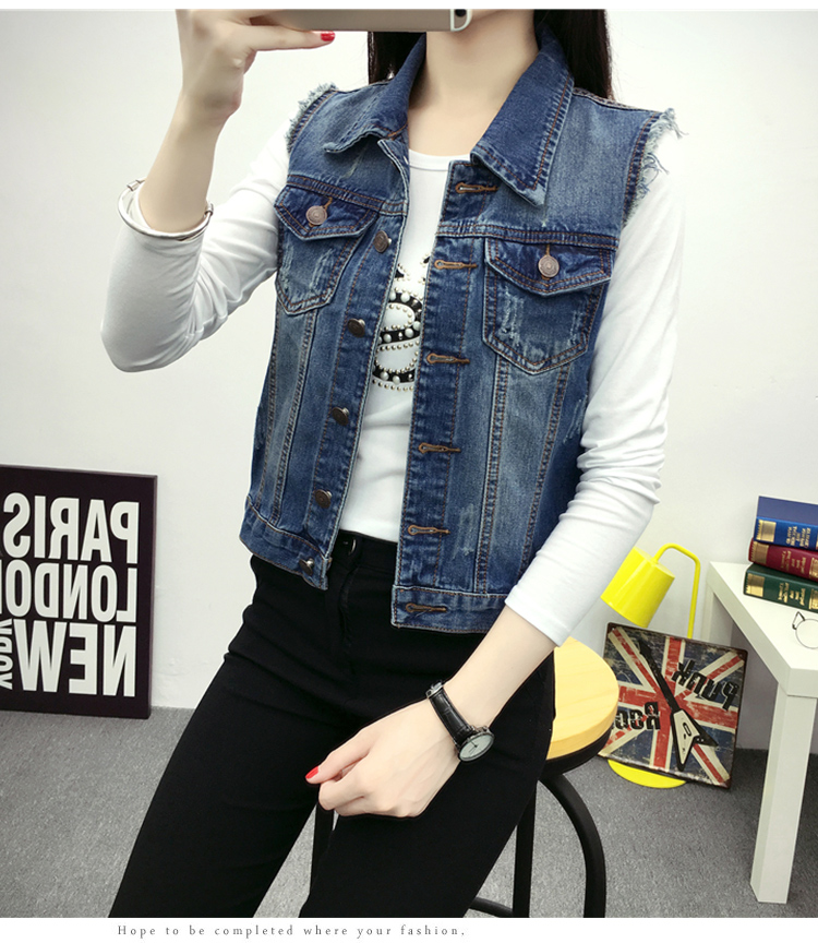 2018 xuân hè mới Quần áo nữ Hàn Quốc size lớn denim hoang dã vest vest ngắn triều áo khoác da lộn nữ