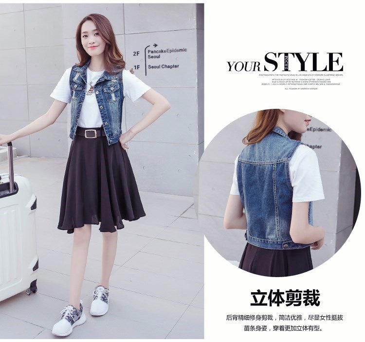 2018 mùa xuân mới ngắn denim vest của phụ nữ kích thước lớn lỗ thời trang hoang dã mỏng giảm béo vest áo khoác vest nữ hàn quốc